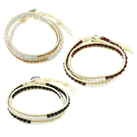 Wrap Bracelet, Crystal, with Waxed Cotton Cord & Brass, stainless steel clasp, platinum color plated, adjustable & faceted & 2-strand, more colors for choice, nickel, lead & cadmium free, 7mm, 4mm, 3x3x3mm, Length:14-16 Inch, 5Strands/Lot, Sold By Lot