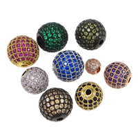 Befestigte Zirkonia Perlen, Messing, rund, plattiert, verschiedene Größen vorhanden & Micro pave Zirkonia, keine, frei von Nickel, Blei & Kadmium, verkauft von Menge