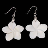Freshwater Shell Drop Earring, brass earring hook, Flower, natural, white, 27x35x3mm, 10Pairs/Bag, Sold By Bag
