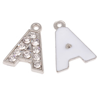Tibetan Style Alphabet and number Pendants, Letter A, platinum color plated, enamel & with rhinestone, nickel, lead & cadmium free, 14x17x2mm, Hole:Approx 1mm, 100PCs/Bag, Sold By Bag