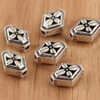 Thailand Sterling Silver Beads, Rhombus, with flower pattern & hollow, 10x7x5mm, Hole:Approx 1.2mm, 30PCs/Lot, Sold By Lot