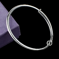Ρυθμιζόμενη Wire Bangle, 925 Sterling Silver, ρυθμιζόμενο, 3.50mm, Εσωτερική διάμετρος:Περίπου 59x56mm, Μήκος Περίπου 7 inch, Sold Με PC
