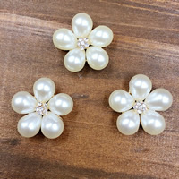 Hair Accessories DIY Findings Zinc Alloy with Resin Pearl Flower gold color plated with rhinestone white nickel lead & cadmium free Sold By Lot