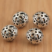 Perles en argent massif de Bali, Thaïlande, tambour, creux, 12.50x10mm, Trou:Environ 1.2mm, 20PC/lot, Vendu par lot