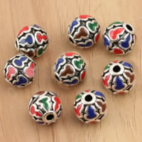 Thailand Sterling Silver Beads, Round, imitation cloisonne & enamel, 9mm, Hole:Approx 2.2mm, 15PCs/Lot, Sold By Lot