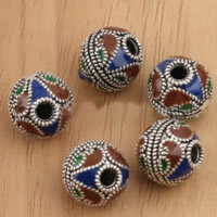 Thailand Sterling Silver Beads, Round, imitation cloisonne & enamel, 11mm, Hole:Approx 2.6mm, 12PCs/Lot, Sold By Lot