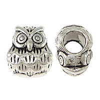 Tibetan Style European Beads, Owl, silver color plated, without troll & blacken, nickel, lead & cadmium free, 9x11x8mm, Hole:Approx 4.5mm, 500PCs/Lot, Sold By Lot