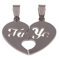 Stainless Steel Couple Pendants, Heart, for couple, original color, 30x27x1mm, Hole:Approx 4x9mm, 10Pairs/Bag, Sold By Bag