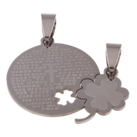 Stainless Steel Couple Pendants, Four Leaf Clover, Christian Jewelry & for couple, original color, 26x29x1mm, Hole:Approx 4x9mm, 10Pairs/Bag, Sold By Bag