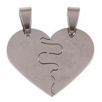 Stainless Steel Couple Pendants, Heart, word my family, for couple, original color, 30x25x1mm, Hole:Approx 4x9mm, 10Pairs/Bag, Sold By Bag