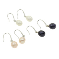 Freshwater Pearl Earrings, Rice, natural, more colors for choice, 9-10mm, 30mm, 6Pairs/Bag, Sold By Bag