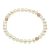 Bracelet en perles de culture d'eau douce, perle d'eau douce cultivée, avec laiton, pomme de terre, naturel, bracelet perlé, blanc, 6-7mm, Vendu par Environ 7.5 pouce brin
