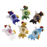 Inner Flower Lampwork Pendants, Chicken, handmade, mixed colors, 27x57x12mm, Hole:Approx 5-6mm, 12PCs/Bag, Sold By Bag