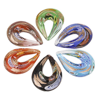 Gold Sand Lampwork Pendants, Teardrop, handmade, mixed colors, 40x55x12mm, Hole:Approx 12x28mm, 12PCs/Bag, Sold By Bag