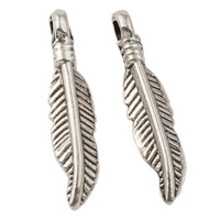 Tibetan Style Feather Pendants, antique silver color plated, nickel, lead & cadmium free, 4x19x3.50mm, Hole:Approx 2mm, Approx 3000PCs/KG, Sold By KG
