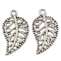 Tibetan Style Leaf Pendants, antique silver color plated, nickel, lead & cadmium free, 10x19x1.50mm, Hole:Approx 1mm, Approx 1587PCs/KG, Sold By KG