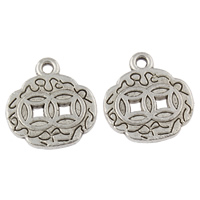 Tibetan Style Pendants, Ancient Chinese Coin, antique silver color plated, nickel, lead & cadmium free, 16x17x2mm, Hole:Approx 1.5mm, Approx 532PCs/KG, Sold By KG