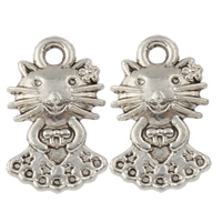 Tibetan Style Animal Pendants, Cat, antique silver color plated, nickel, lead & cadmium free, 10.50x17x3mm, Hole:Approx 2.5mm, Approx 1087PCs/KG, Sold By KG