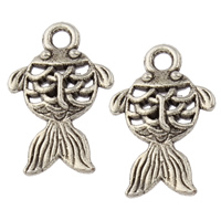 Tibetan Style Animal Pendants, Goldfish, antique silver color plated, hollow, nickel, lead & cadmium free, 11x17x3mm, Hole:Approx 1.5mm, Approx 1389PCs/KG, Sold By KG