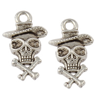 Tibetan Style Skull Pendants, antique silver color plated, Halloween Jewelry Gift, nickel, lead & cadmium free, 10x18x3.50mm, Hole:Approx 2mm, Approx 1111PCs/KG, Sold By KG