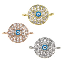 Evil Eye Connector Brass Flat Round plated evil eye pattern & micro pave cubic zirconia & enamel & 1/1 loop nickel lead & cadmium free Approx 1.2mm Sold By Lot