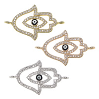 Evil Eye Connector, Brass, Evil Eye Hamsa, plated, Jewish  Jewelry & Islamic jewelry & micro pave cubic zirconia & enamel & 1/1 loop, more colors for choice, nickel, lead & cadmium free, 28x17x2.50mm, Hole:Approx 1.5mm, 10PCs/Lot, Sold By Lot