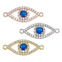 Evil Eye Connector, Brass, plated, micro pave cubic zirconia & 1/1 loop, more colors for choice, nickel, lead & cadmium free, 23.50x10x3mm, Hole:Approx 1.2mm, 10PCs/Lot, Sold By Lot