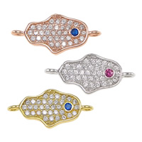 Cubic Zirconia Micro Pave Brass Connector, Hamsa, plated, Jewish  Jewelry & Islamic jewelry & micro pave cubic zirconia & 1/1 loop, more colors for choice, nickel, lead & cadmium free, 16.50x7.50x1.50mm, Hole:Approx 1mm, 10PCs/Lot, Sold By Lot
