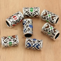 Thailand Sterling Silver Large Hole Bead, Column, imitation cloisonne & enamel, mixed colors, 5.50x9mm, Hole:Approx 3.6mm, 30PCs/Lot, Sold By Lot