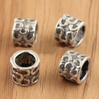 Thailand Sterling Sølv European Bead, Kolonne, med blomstermønster & uden trold, 7.50x6mm, Hole:Ca. 5mm, 30pc'er/Lot, Solgt af Lot