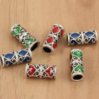 Thailand Sterling Silver Large Hole Bead, Column, imitation cloisonne & enamel, mixed colors, 5x12mm, Hole:Approx 3.3mm, 30PCs/Lot, Sold By Lot