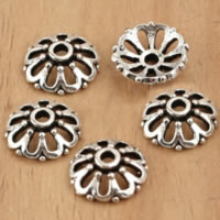 Thaiföld Ezüst gyöngy Caps, Virág, üreges, 10x3.50mm, Lyuk:Kb 2mm, 60PC-k/Lot, Által értékesített Lot