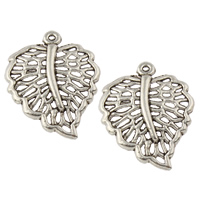 Tibetan Style Leaf Pendants, antique silver color plated, hollow, nickel, lead & cadmium free, 19x25x3mm, Hole:Approx 1mm, Approx 483PCs/KG, Sold By KG