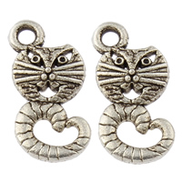 Tibetan Style Animal Pendants, Cat, antique silver color plated, nickel, lead & cadmium free, 8x17x1mm, Hole:Approx 1mm, Approx 1351PCs/KG, Sold By KG