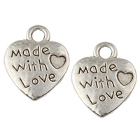 Tibetan Style Heart Pendants, word made with love, antique silver color plated, nickel, lead & cadmium free, 10x12x1mm, Hole:Approx 1mm, Approx 2000PCs/KG, Sold By KG