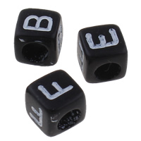 Perles acrylique alphabet, cube, modèles différents pour le choix & avec le motif de lettre, noire, 6x6x6mm, Trou:Environ 3mm, Environ 3570PC/sac, Vendu par sac