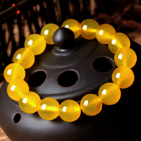 Yellow Agate Bracelet, Round, natural, different size for choice, Grade AAAAA, Length:Approx 7.5 Inch, Sold By Lot