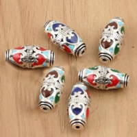 Thailand Sterling Silver Beads, Oval, imitation cloisonne & with heart pattern & enamel, 7.60x16.40mm, Hole:Approx 1.3mm, 10PCs/Lot, Sold By Lot