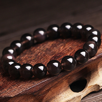 Natural Black Obsidian Bracelet, Round, different size for choice, Grade AAAAA, Sold By Lot