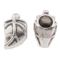 Tibetan Style European Beads, Leaf, antique silver color plated, without troll, nickel, lead & cadmium free, 8x13x8mm, Hole:Approx 5mm, Approx 526PCs/KG, Sold By KG