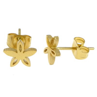 Stainless Steel Stud Earrings Flower gold color plated Sold By Lot