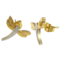 Stainless Steel Stud Earrings Dragonfly plated two tone Sold By Lot