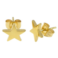 Stainless Steel Stud Earrings, Star, gold color plated, 8x8x11mm, 12Pairs/Lot, Sold By Lot