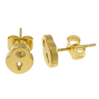 Roestvrij staal Stud Earrings, Slot, gold plated, 7x9x13mm, 12paren/Lot, Verkocht door Lot