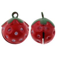 Brass Bell Pendant, Strawberry, painted, red, nickel, lead & cadmium free, 17x21x17mm, Hole:Approx 1.5mm, 50PCs/Bag, Sold By Bag