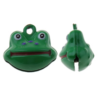 Brass Bell Pendant, Frog, painted, green, nickel, lead & cadmium free, 19x17x12mm, Hole:Approx 1.5mm, 50PCs/Bag, Sold By Bag