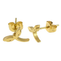 Roestvrij staal Stud Earrings, Dragonfly, gold plated, 11x7x14mm, 12paren/Lot, Verkocht door Lot