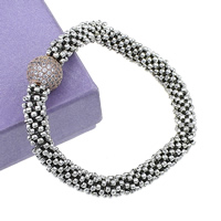 Zinc Alloy Bracelet with Brass plated micro pave cubic zirconia & blacken nickel lead & cadmium free 12mm 8mm Length Approx 7 Inch Sold By Lot