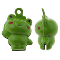 Mässing Bell Hänge, Frog, målat, grön, nickel, bly och kadmium gratis, 18x25x14mm, Hål:Ca 1.5mm, 50PC/Bag, Säljs av Bag