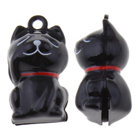 Messing Glocke Anhänger, Katze, Spritzlackierung, schwarz, frei von Nickel, Blei & Kadmium, 14x25x13mm, Bohrung:ca. 1.5mm, 50PCs/Tasche, verkauft von Tasche